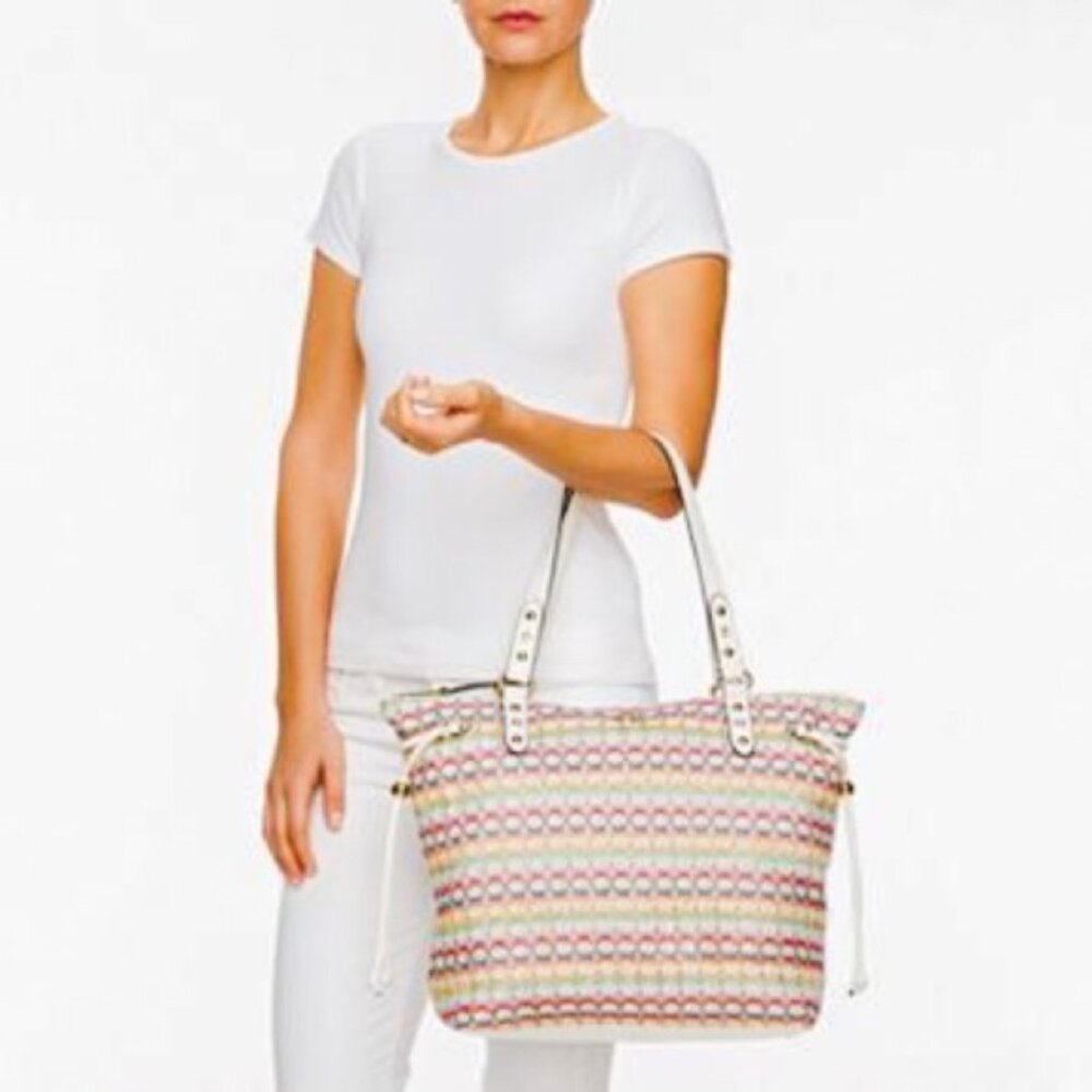 Juicy Couture Metallic Rainbow Straw Tote Bag